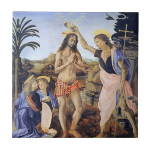 Baptism of Christ by Verrocchio, Leonardo da Vinci Tile