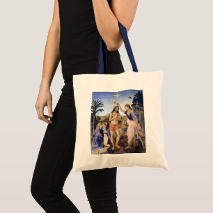 Baptism of Christ by Verrocchio, Leonardo da Vinci Tote Bag