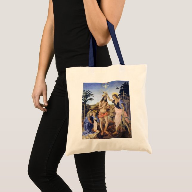 Baptism of Christ by Verrocchio, Leonardo da Vinci Tote Bag (Front (Product))