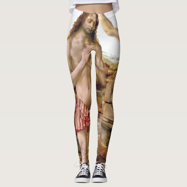 Baptism Of Jesus Christ By Leonardo Da Vinci Leggings (Front)