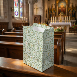 Baptism Olive Wreath & Golden Cross Medium Gift Bag