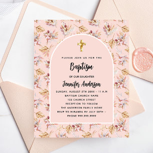 Baptism pampas florals rose budget invitation
