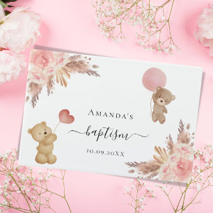 Baptism pampas grass rose gold teddy bear girl guest book