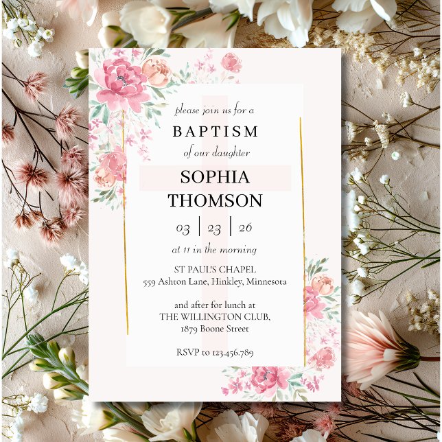 Baptism peonies floral invitation (Creator Uploaded)