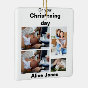 Baptism Personalized 4 Photo Collage  Ceramic Ornament