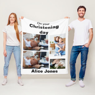 Baptism Personalized 4 Photo Collage  Fleece Blanket