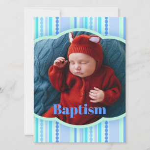Baptism photo announcement blue invitation card