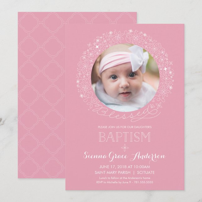 Baptism Photo Invitation, Girl's Picture Invite (Front/Back)