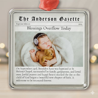 Baptism Photo Keepsake Newspaper Metal Ornament