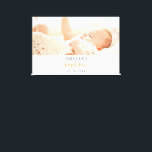 Baptism photo modern boy girl  canvas print<br><div class="desc">For an elegant baptism,  gender neutral.  A chic white background. Personalize and add a horizontal photo,  the name of the child and the date of the baptism. Black and golden letters.</div>