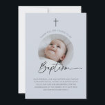 Baptism Photo Thank You Dusky Blue Card<br><div class="desc">Thank your guests for coming to your little boy's Baptism with this modern minimalist favour tag,  featuring your own photo,  on a dusky blue background.</div>
