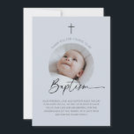 Baptism Photo Thank You Dusky Blue Card<br><div class="desc">Thank your guests for coming to your little boy's Baptism with this modern minimalist favour tag,  featuring your own photo,  on a dusky blue background.</div>