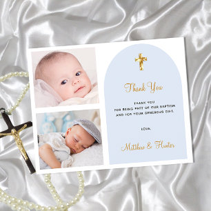 Baptism photo twins boys thank you card