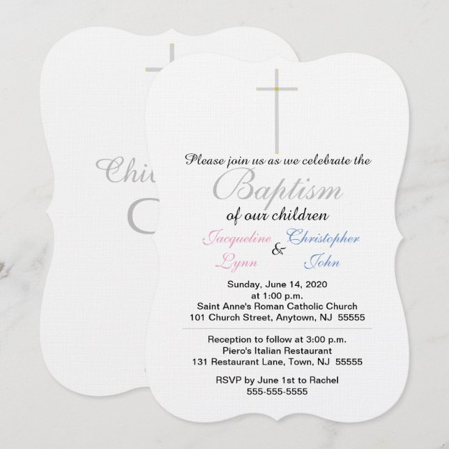 Baptism Pink Blue Twins Invitations (Front/Back)