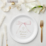 Baptism pink bow baby girl  paper plate<br><div class="desc">Baptism paper plates</div>