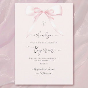Baptism pink bow thank you for coming card
