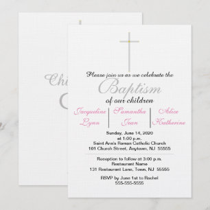 Baptism Pink Triplets Invitation