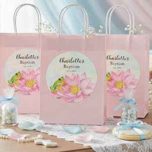 Baptism Pink Waterlily & Tree Frog Classic Round Sticker
