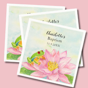 Baptism Pink Waterlily & Tree Frog Napkin