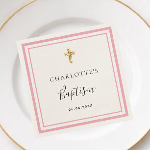 Baptism pink white name girl simple napkin