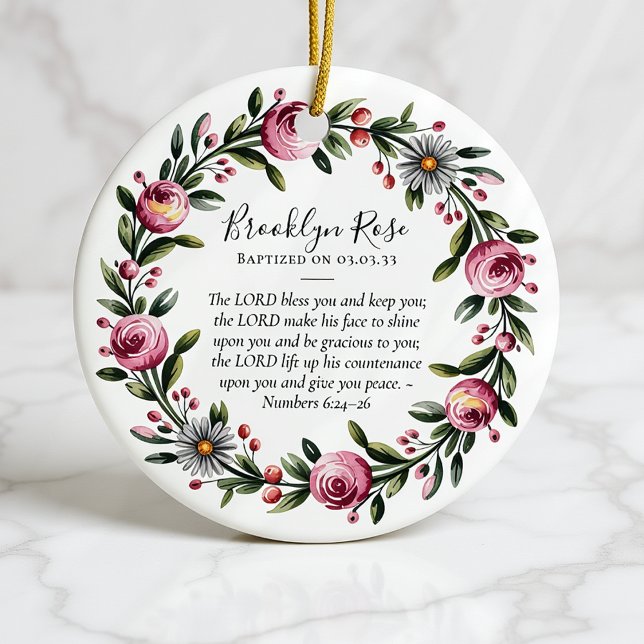 Baptism Prayer Floral Keepsake Ceramic Ornament (Creator Uploaded)