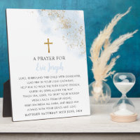 Baptism Prayer Sign Blue Gold Cross Boys