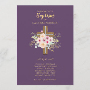 Baptism Program - Floral Cross Purple Gold