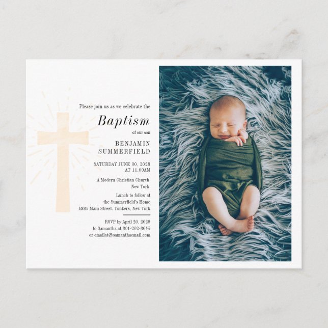 Baptism Religious Ceremony Custom Baby Photo Invitation Postcard (Front)