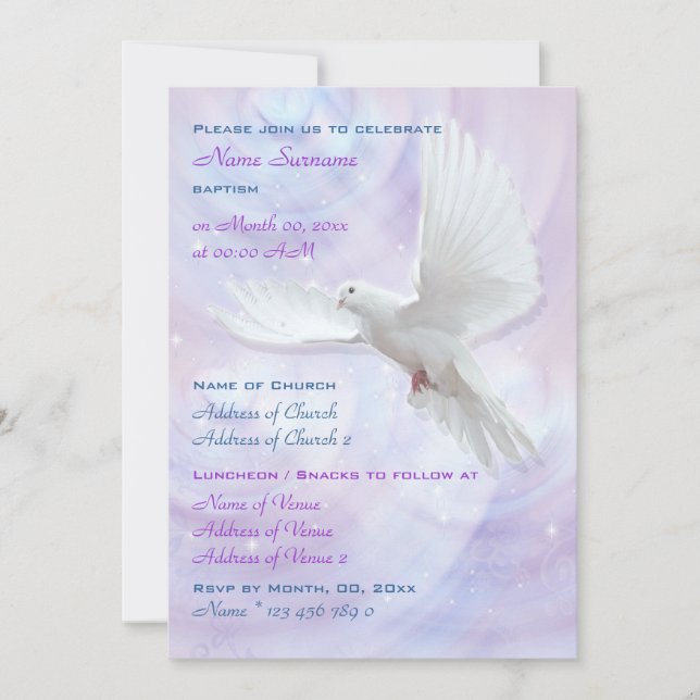 Baptism religious communion confirmation dove invitation (Front)