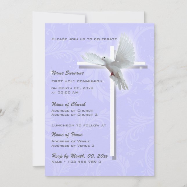 Baptism religious communion confirmation dove invitation (Front)