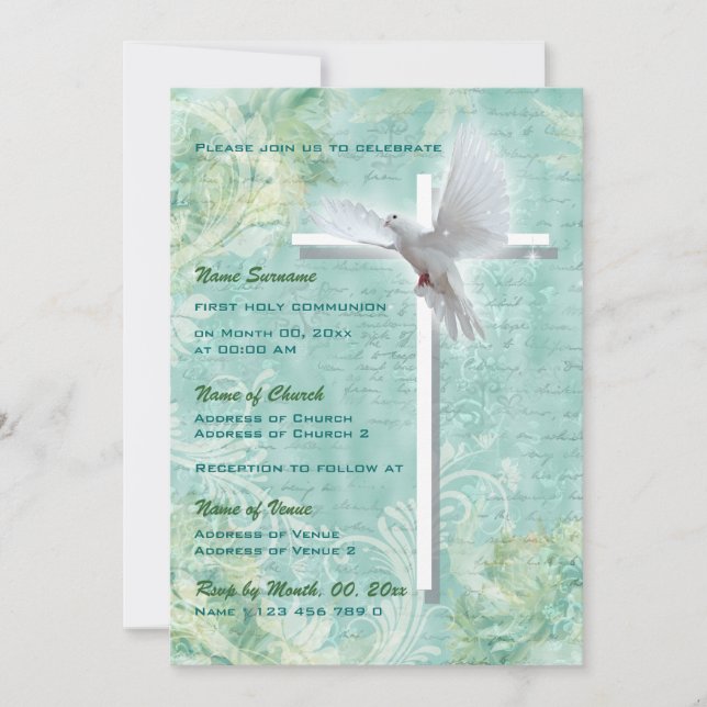 Baptism religious communion confirmation dove invitation (Front)
