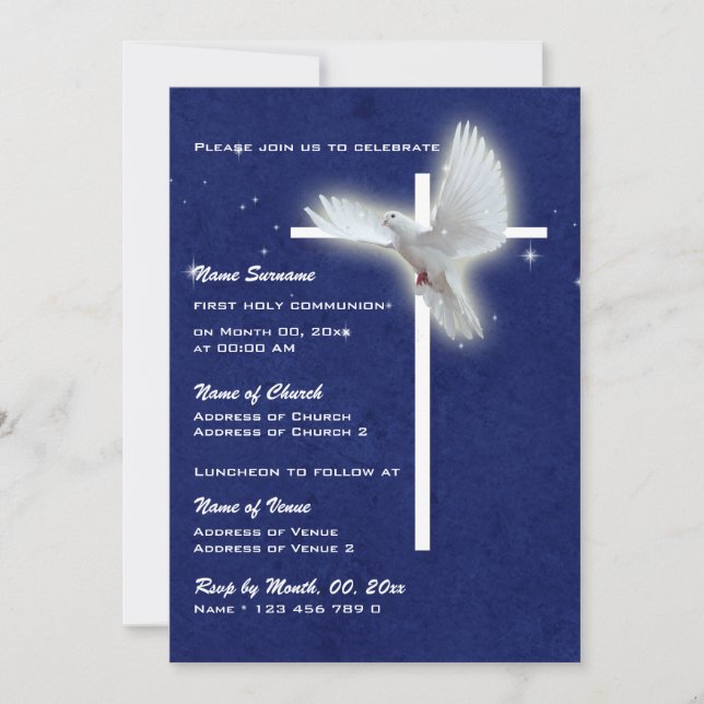 Baptism religious communion confirmation dove invitation (Front)