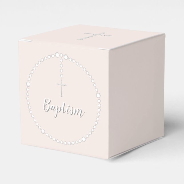 Baptism Rosary on Pink Favor Box (Front Side)