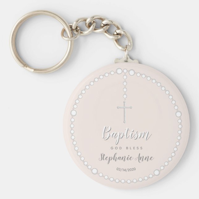 Baptism Rosary on Pink Keychain (Front)
