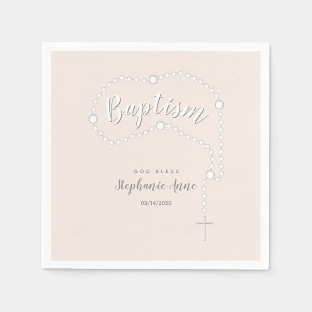 Baptism Rosary on Pink Napkin (Front)