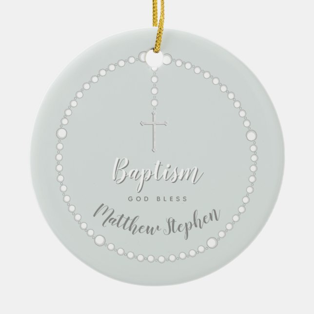 Baptism Rosary on Powdered Blue Ceramic Ornament (Front)