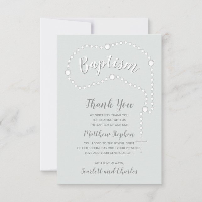 Baptism Rosary on Powdered Blue Invitation (Front)