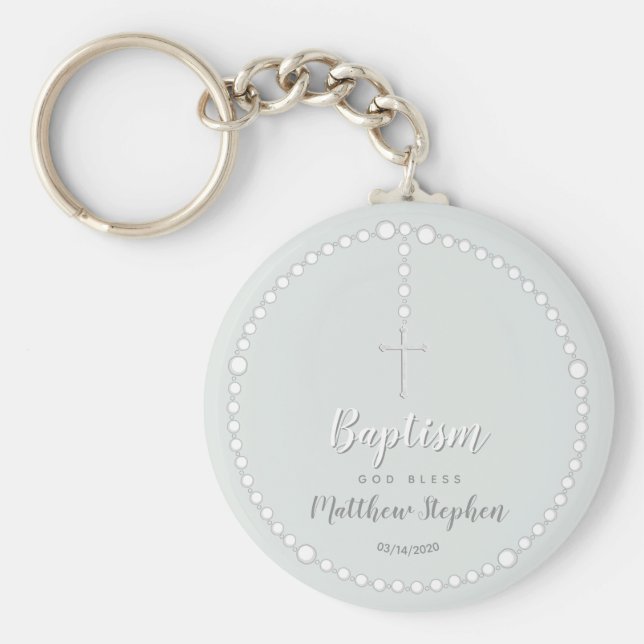 Baptism Rosary on Powdered Blue Keychain (Front)