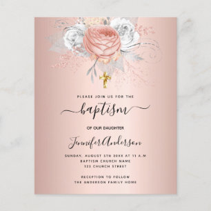 Baptism rose gold florals girl invitation