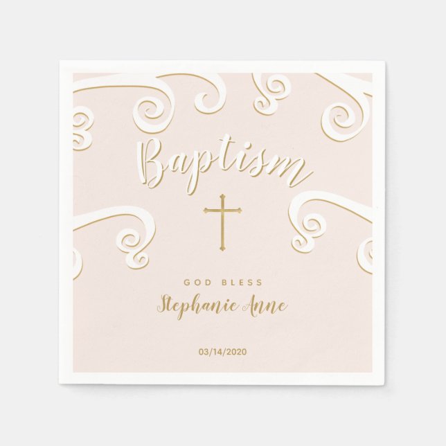 Baptism Scrolls in Pink and Gold Napkin (Front)