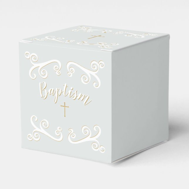 Baptism Scrolls in Powder Blue and Gold Favor Box (Front Side)