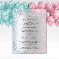 Baptism silver blue pink twins boy girl