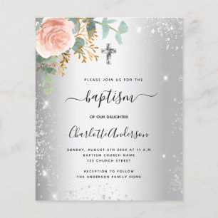 Baptism silver blush floral eucalyptus invitation