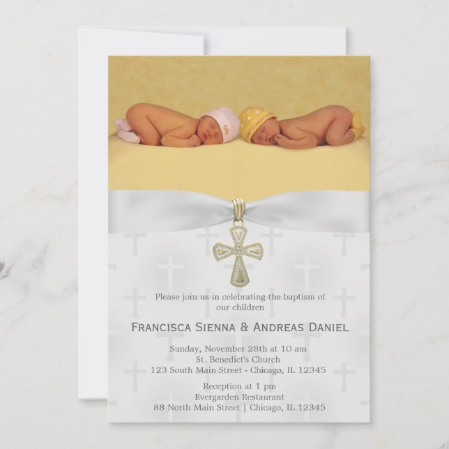 Baptism Silver Cross with photo Invitation (Front)