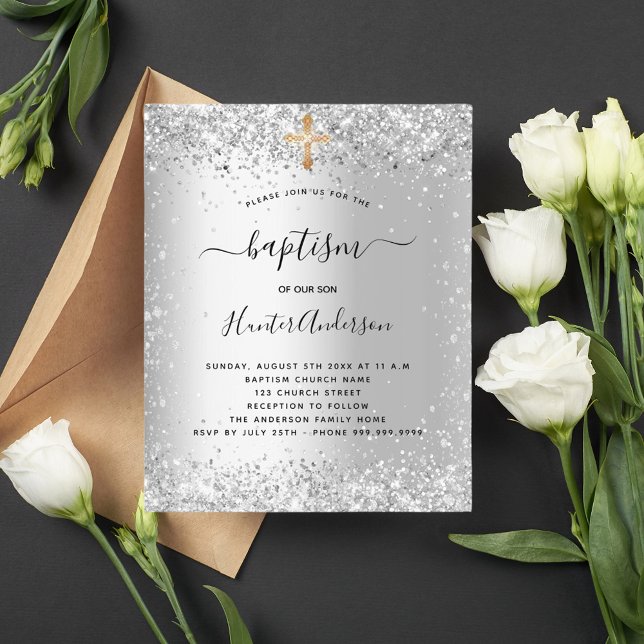 Baptism silver glitter invitation (Creator Uploaded)