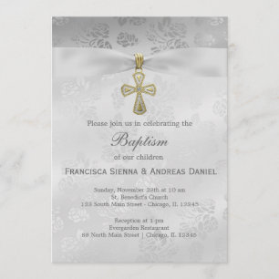 Baptism Silver Roses Invitation
