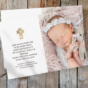 Baptism Simple and Modern Photo Cross Thank You Card