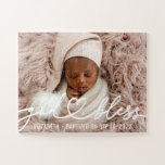 Baptism Simple Elegant Modern Heart Baby Photo Jigsaw Puzzle<br><div class="desc">This simple and modern design is composed of serif typography and add a custom photo,  add baby's name and month and year of baptism</div>