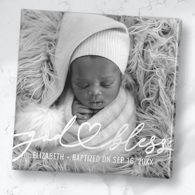 Baptism Simple Elegant Modern Heart Baby Photo Magnet (Creator Uploaded)