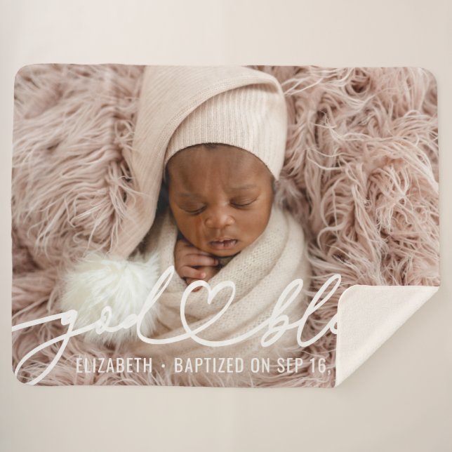 Baptism Simple Elegant Modern Heart Baby Photo Sherpa Blanket (Front (Horizontal))